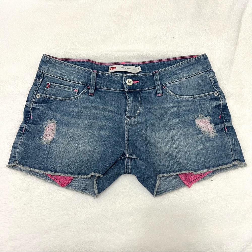 Levi’s Shorty Short Low Rise Blue Exposed Pocket Cutoffs Size 9